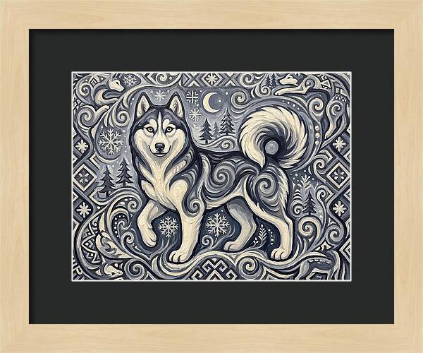 Siberian Husky In Folk Art Style