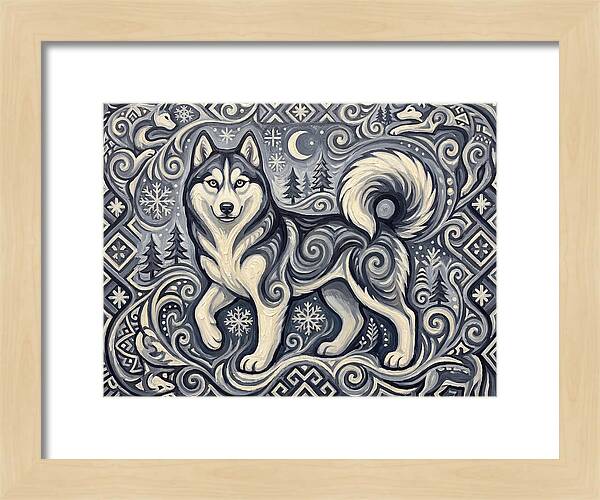 Siberian Husky In Folk Art Style