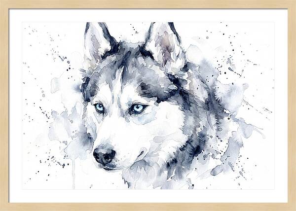 Siberian Husky Watercolor Portrait