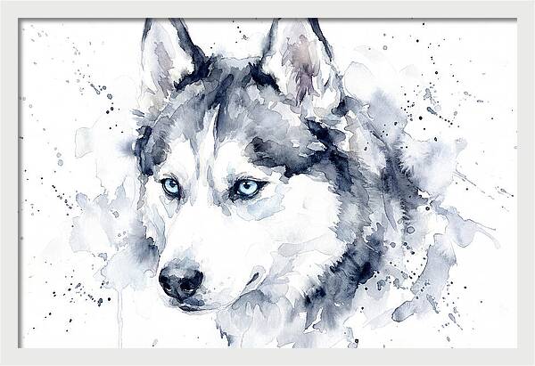 Siberian Husky Watercolor Portrait