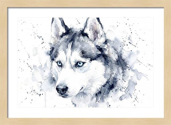 Siberian Husky Watercolor Portrait