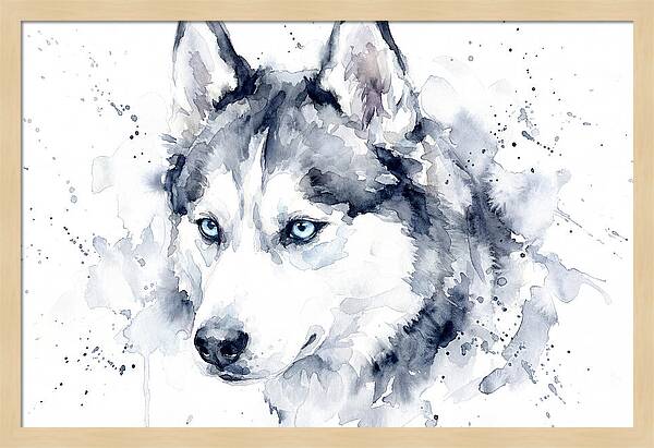 Siberian Husky Watercolor Portrait