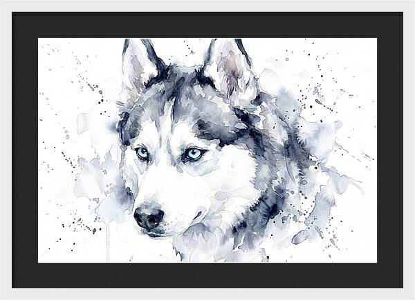 Siberian Husky Watercolor Portrait