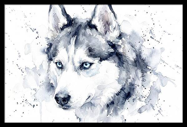 Siberian Husky Watercolor Portrait