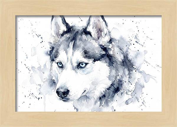 Siberian Husky Watercolor Portrait