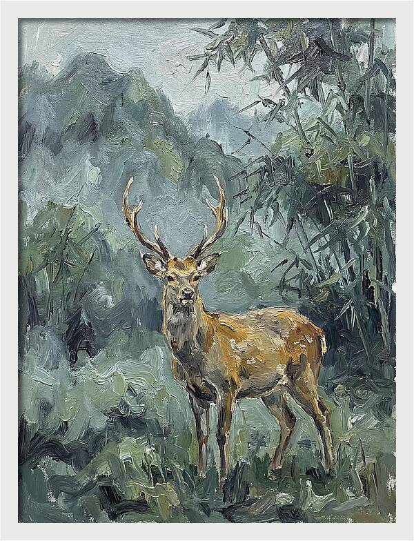 Sika Deer Among Lush Foliage