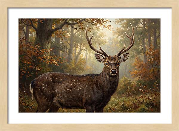 Sika Deer In Autumn Forest