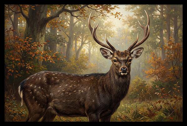 Sika Deer In Autumn Forest