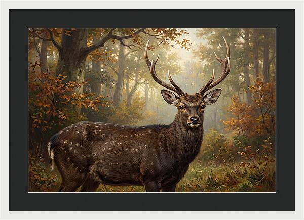 Sika Deer In Autumn Forest