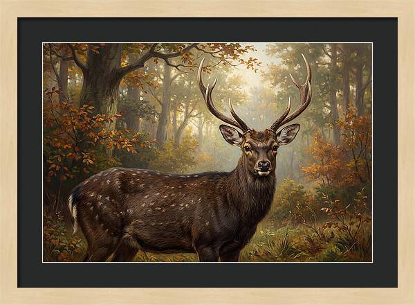 Sika Deer In Autumn Forest