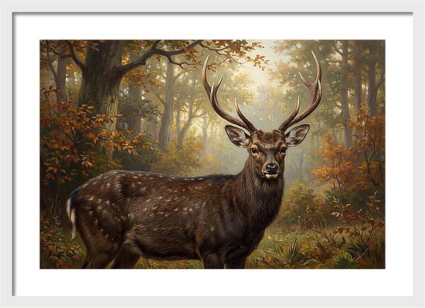 Sika Deer In Autumn Forest