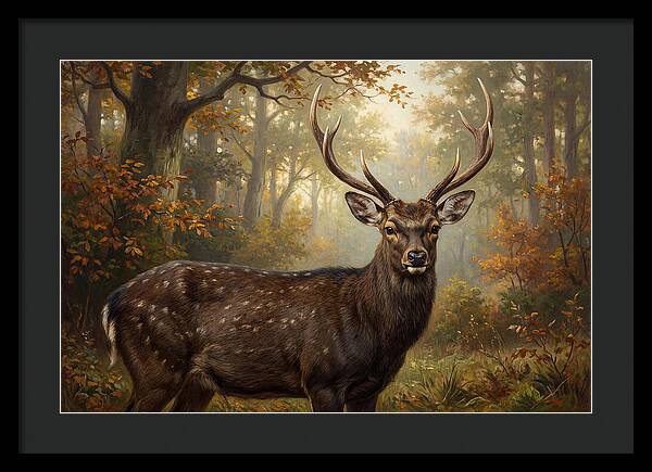 Sika Deer In Autumn Forest