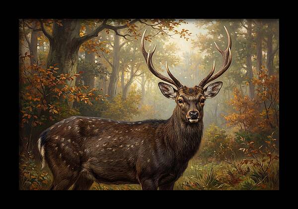 Sika Deer In Autumn Forest