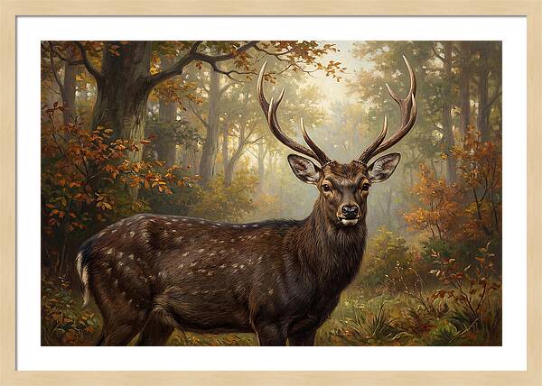 Sika Deer In Autumn Forest
