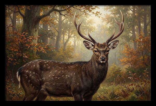 Sika Deer In Autumn Forest