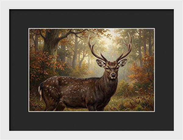 Sika Deer In Autumn Forest