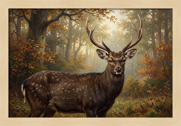 Sika Deer In Autumn Forest
