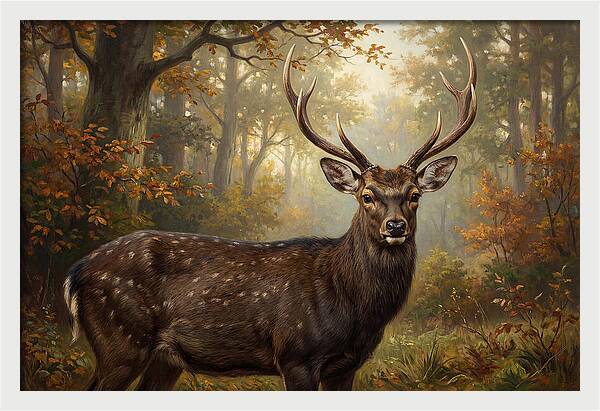 Sika Deer In Autumn Forest