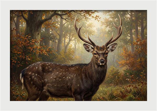 Sika Deer In Autumn Forest