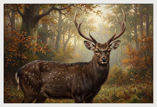 Sika Deer In Autumn Forest