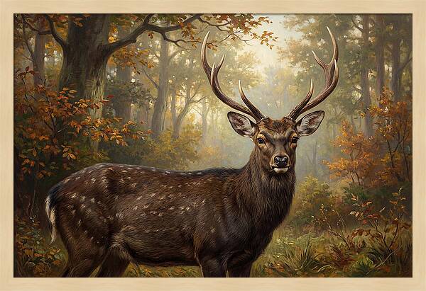 Sika Deer In Autumn Forest