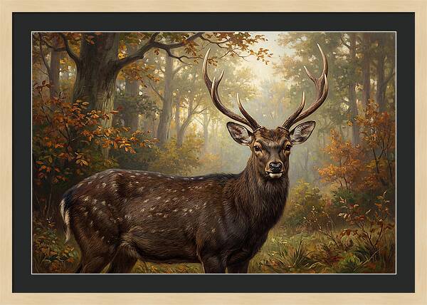 Sika Deer In Autumn Forest