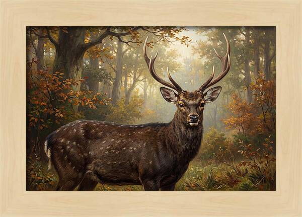 Sika Deer In Autumn Forest