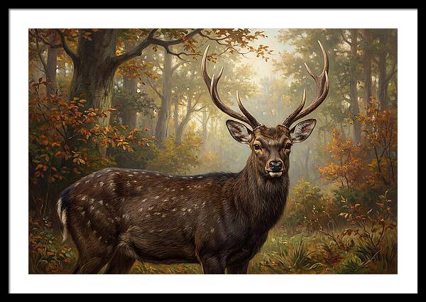 Sika Deer In Autumn Forest