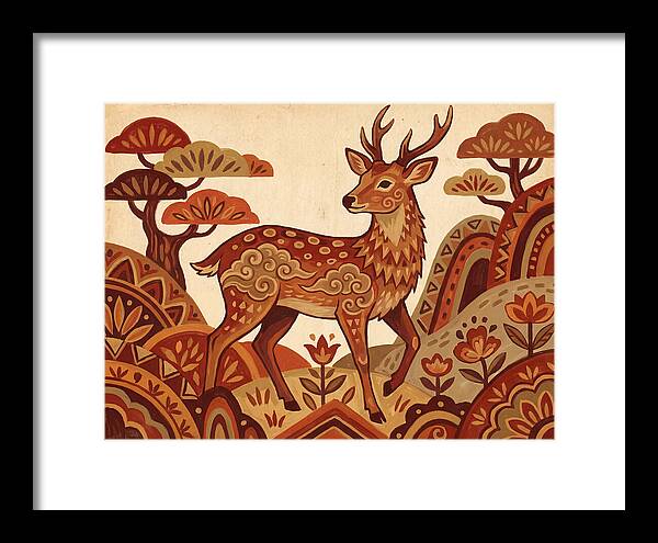 Sika Deer In Folk Art Style