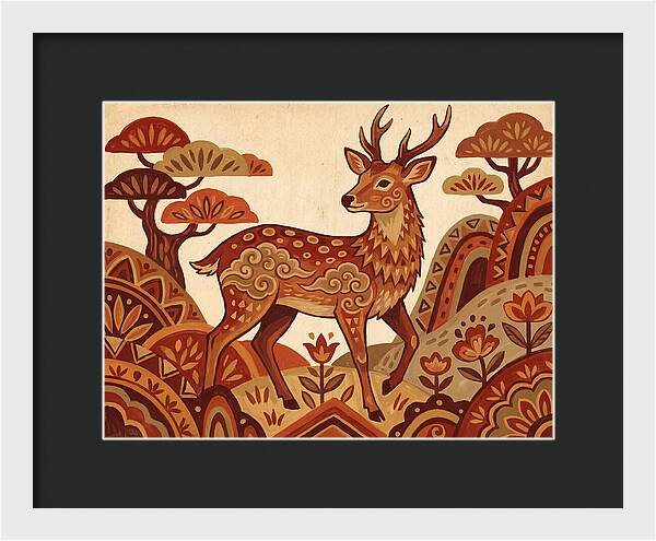 Sika Deer In Folk Art Style