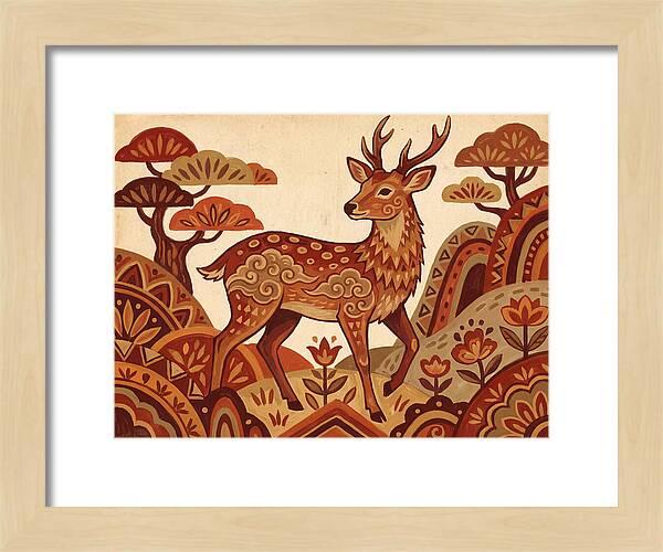 Sika Deer In Folk Art Style