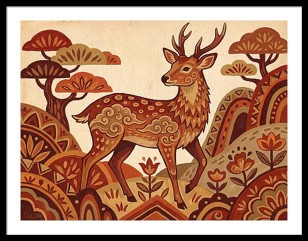 Sika Deer In Folk Art Style