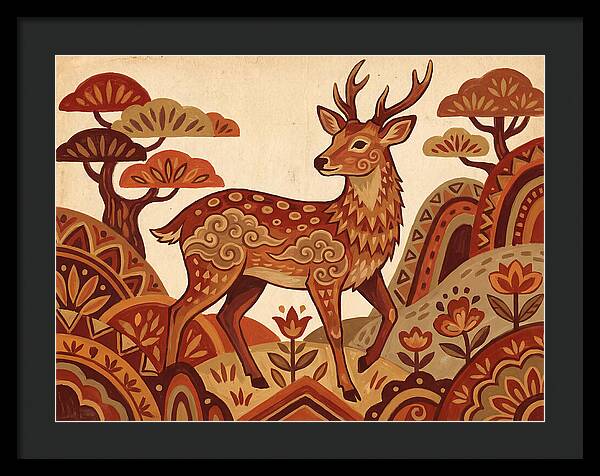 Sika Deer In Folk Art Style