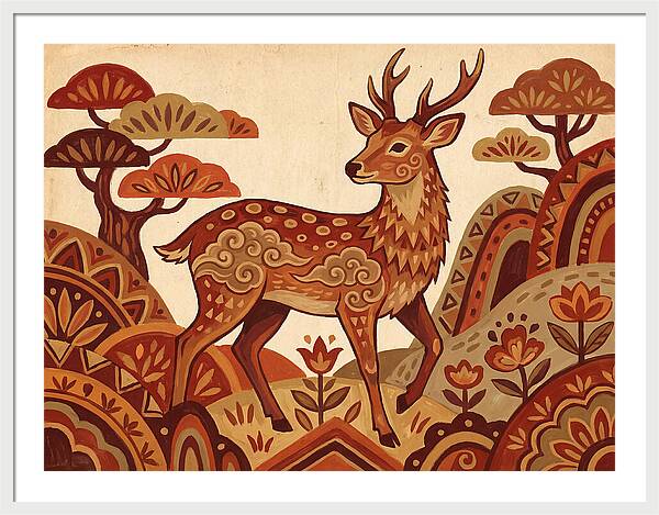 Sika Deer In Folk Art Style