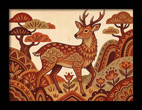 Sika Deer In Folk Art Style