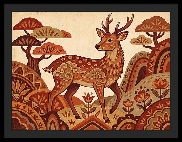 Sika Deer In Folk Art Style