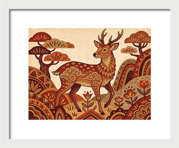 Sika Deer In Folk Art Style