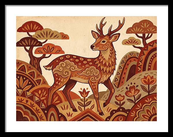 Sika Deer In Folk Art Style