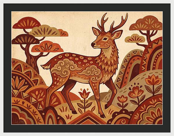 Sika Deer In Folk Art Style