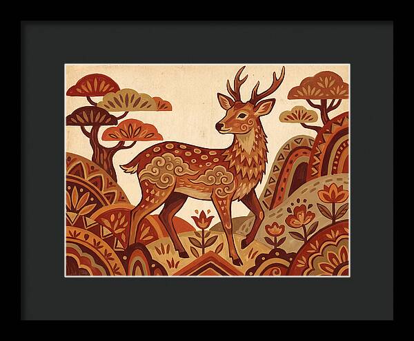 Sika Deer In Folk Art Style
