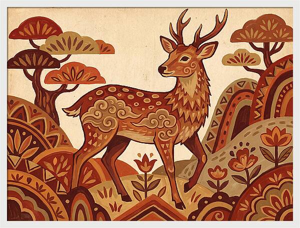 Sika Deer In Folk Art Style