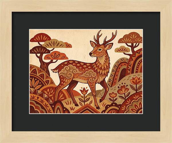 Sika Deer In Folk Art Style