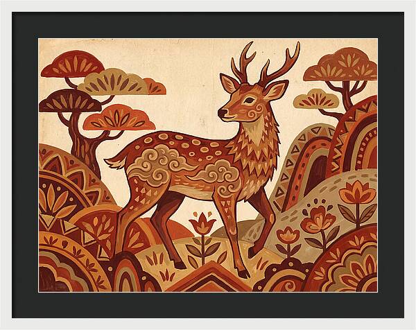 Sika Deer In Folk Art Style
