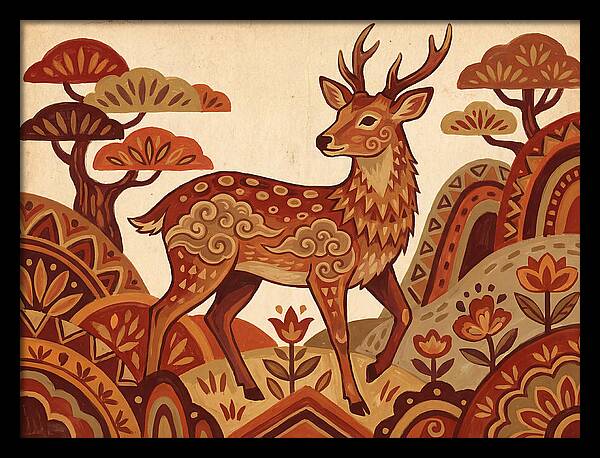 Sika Deer In Folk Art Style