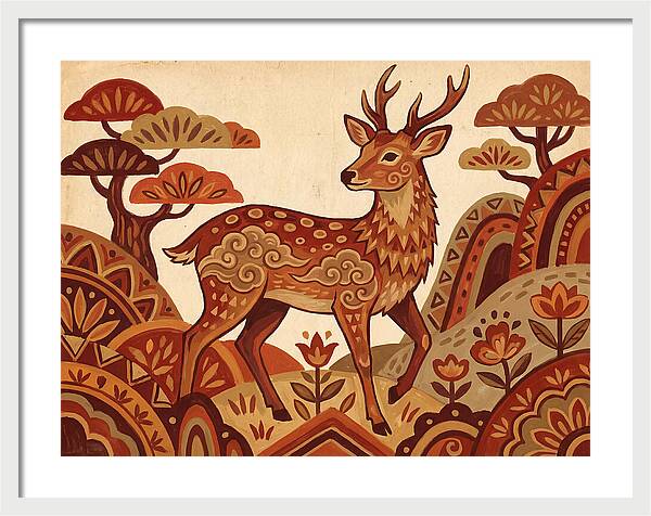 Sika Deer In Folk Art Style