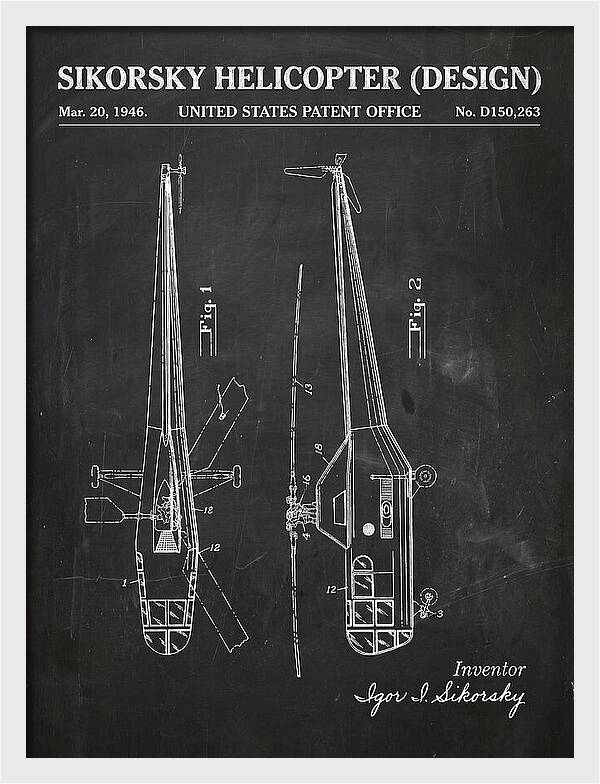 Sikorsky Helicopter Design Chalkboard Patent Usd150263