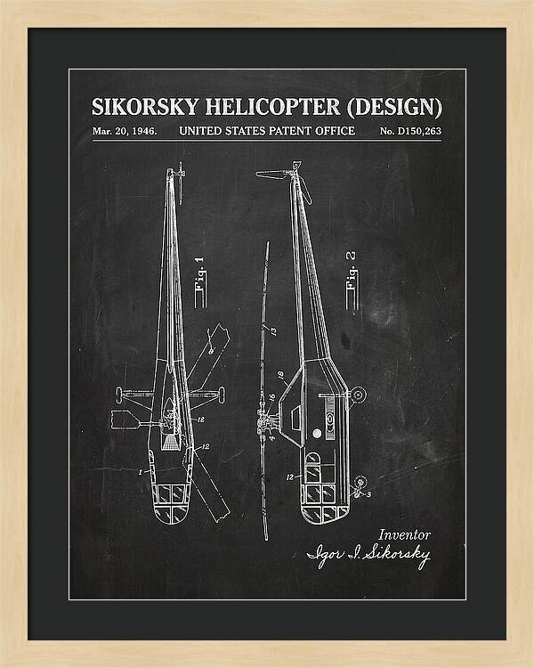 Sikorsky Helicopter Design Chalkboard Patent Usd150263