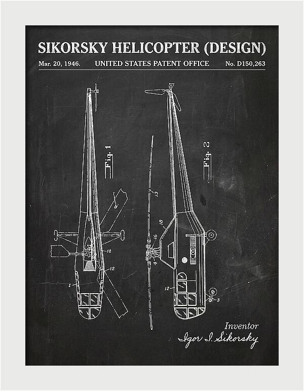 Sikorsky Helicopter Design Chalkboard Patent Usd150263