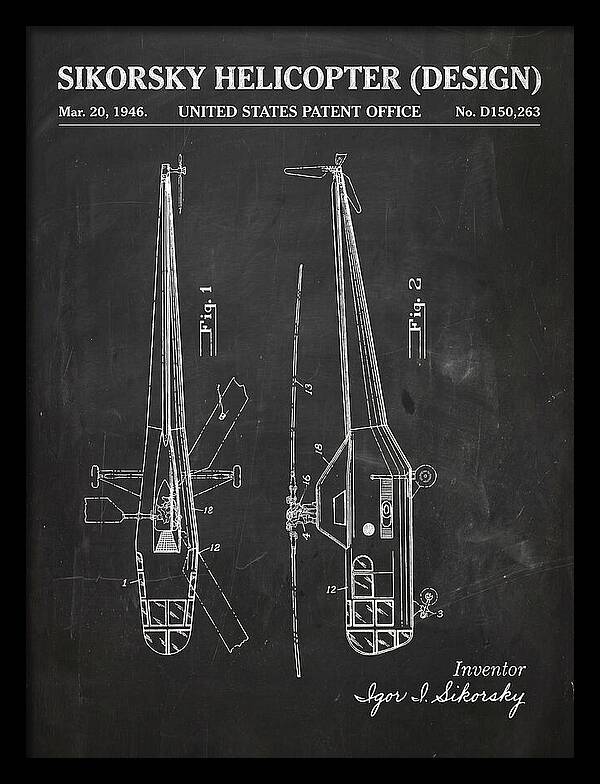 Sikorsky Helicopter Design Chalkboard Patent Usd150263