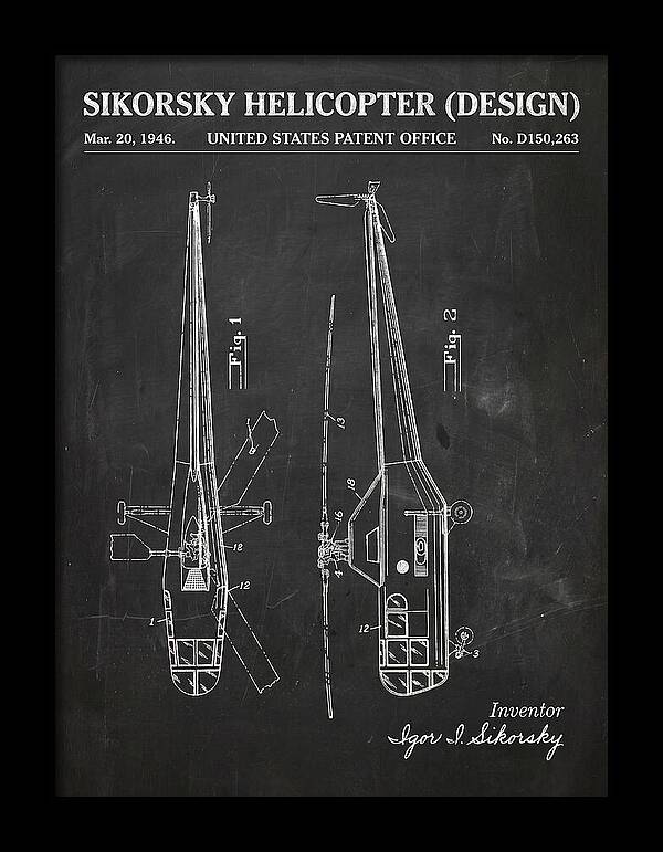 Sikorsky Helicopter Design Chalkboard Patent Usd150263